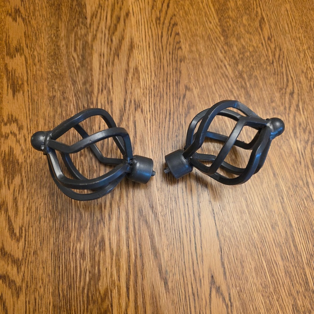 Dark Bronze Metal Spiral Curtain Rod Finials Set‎ of 2 Twisted Cage Matte Finish